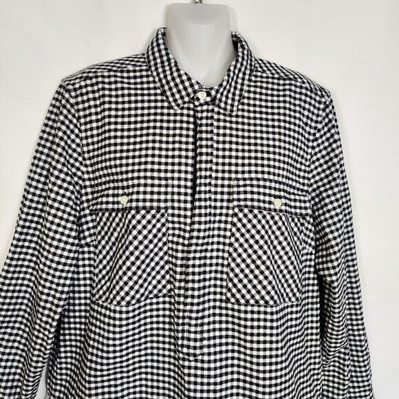 J Crew Mercantile Shirt Jacket Size Medium Black Plaid Gingham Flannel Pullover - Picture 3 of 10